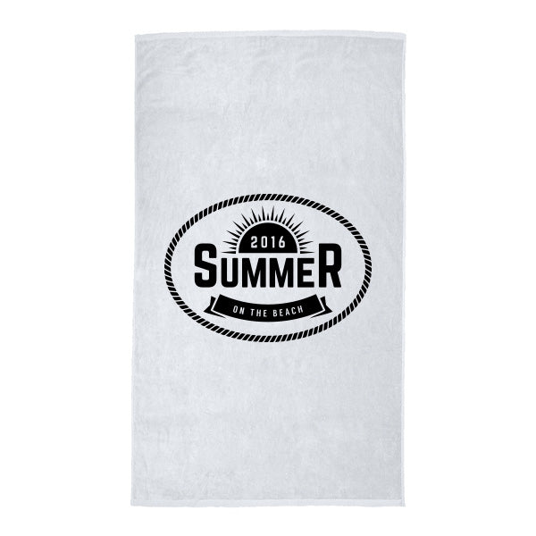 Oversize Velour White Beach Towel  Imprinted with Logo (Q864211)