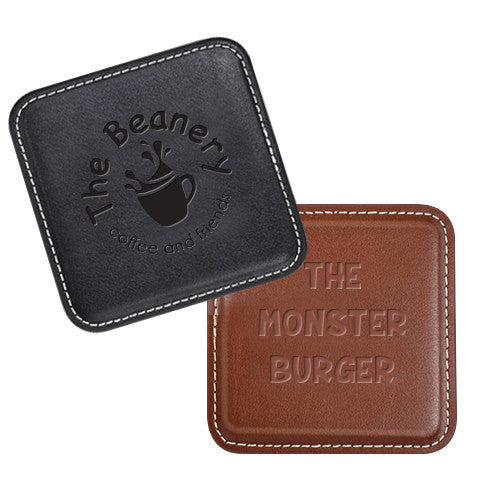 4-Square Vintage Leather Coasters  Imprinted with Logo (Q890411)