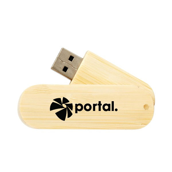 Hinsdale Eco-Friendly Bamboo Swivel Flashdrive 16G SS  Imprinted with Logo (Q918422)