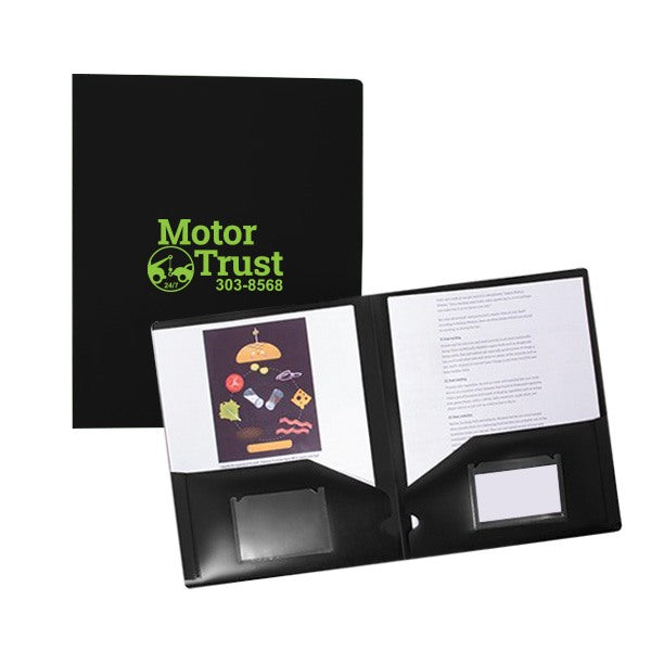 2 Pocket Folder with Business Card Slots  Imprinted with Logo (Q921611)