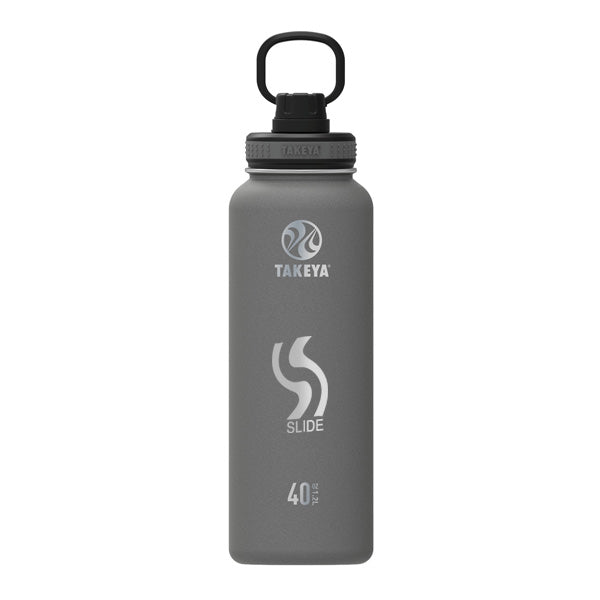 40 Oz. Takeya Water Bottle - Graphite  Imprinted with Logo (Q921622)
