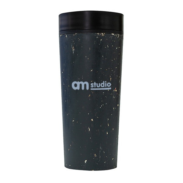 16 Oz. Circular Cup Travel Mug - Cosmic Black-Black  Imprinted with Logo (Q927522)