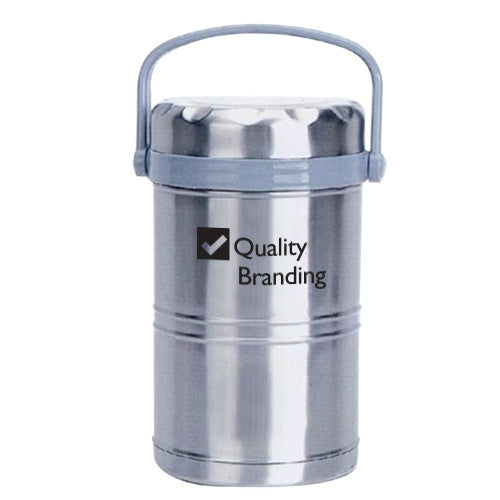 Stainless Steel Thermal Lunch Box with 3 Bowls (74 oz)  Imprinted with Logo (Q941275)