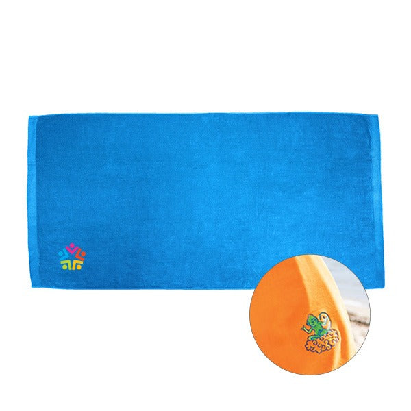 King Size Dobby Hem Velour Colored Beach Towel  Imprinted with Logo (Q944211)