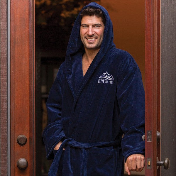 Terry Velour Hooded White Robe  Imprinted with Logo (Q954211)