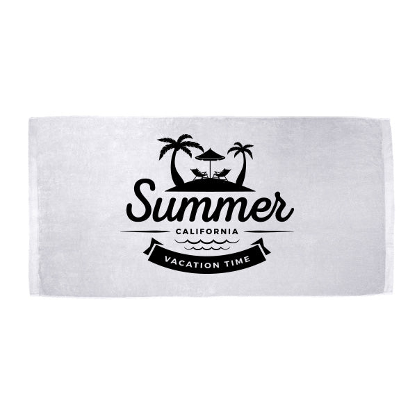 King Size Dobby Hem Velour White Beach Towel  Imprinted with Logo (Q964211)