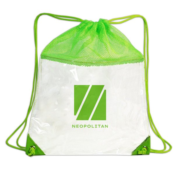The Clear Vinyl-Mesh Drawstring Backpack  Imprinted with Logo (Q966422)