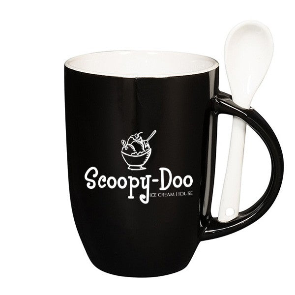 12 Oz. Dapper Ceramic Mugs With Spoons (Q972911)