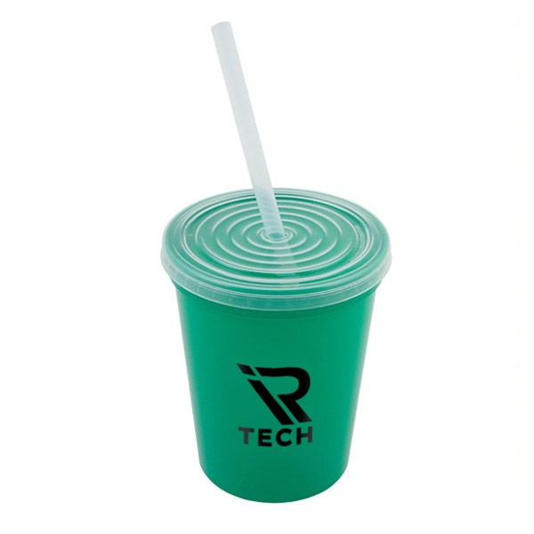 16 Oz. Stadium Cup With Lid And Straw  Imprinted with Logo (Q978422)