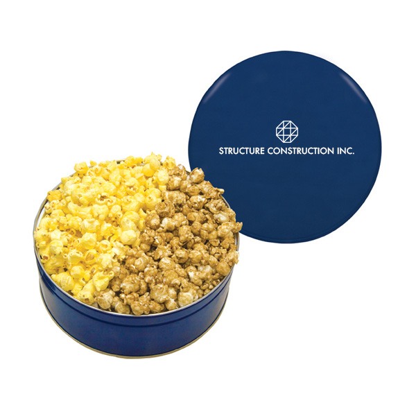 Caramel & Butter Popcorn in King Size Tin  Imprinted with Logo (Q981711)